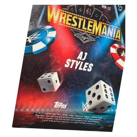 2025 Topps Wrestlemania 41 WWE WORLD Vegas Exclusive Card LE WM-12 AJ STYLES - Picture 4 of 4